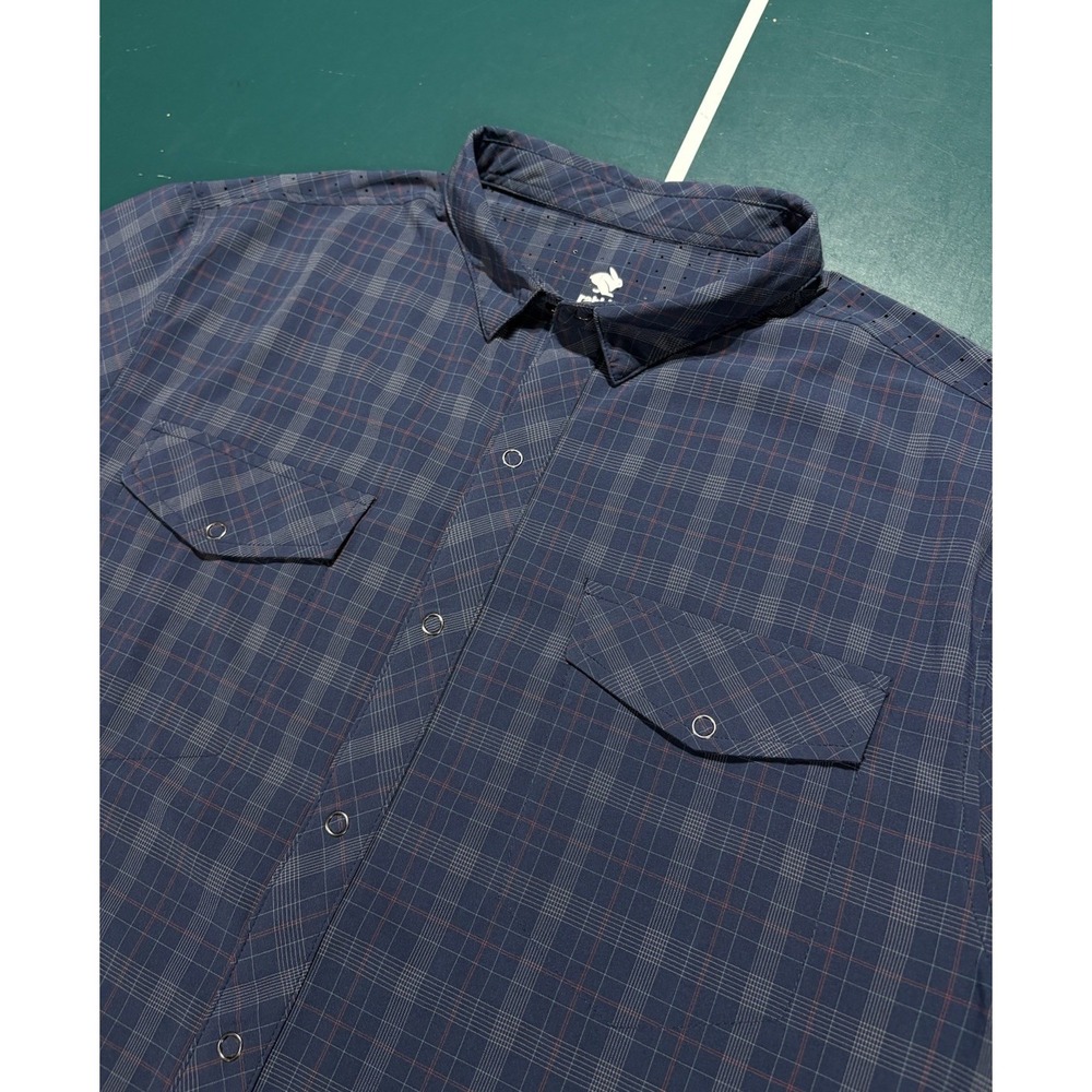 Rabbit High Country Vented Shirt Mens Large Blue Plaid Snap Trail Running Hiking - Picture 2 of 15